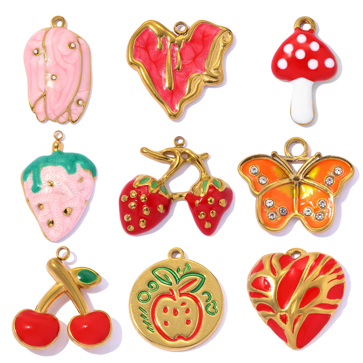 Phone Accessories Wholesale - 3pcs/Lot Stainless Steel Enamel Apple Strawberry